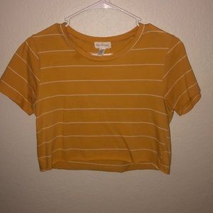 Cropped t-shirt gold with white stripes